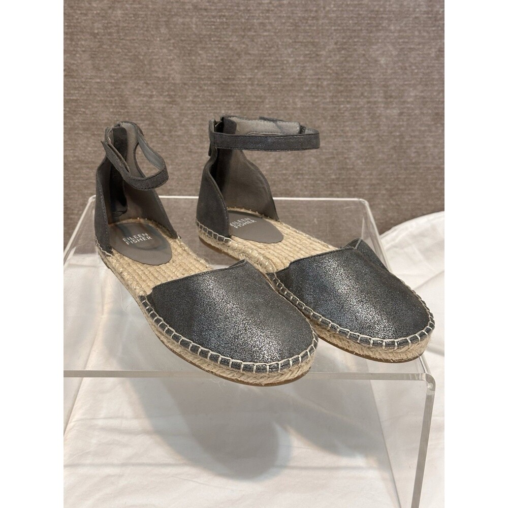 Eileen Fisher Lala Espadrilles Shoes Soft Pewter Metallic Flats US 8.5 EUC - Picture 7 of 16